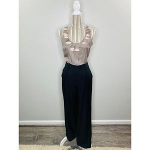 Anthropologie Sine Flower Trim Jumpsuit Women 2 Dressy Career Casual Brunch Chic